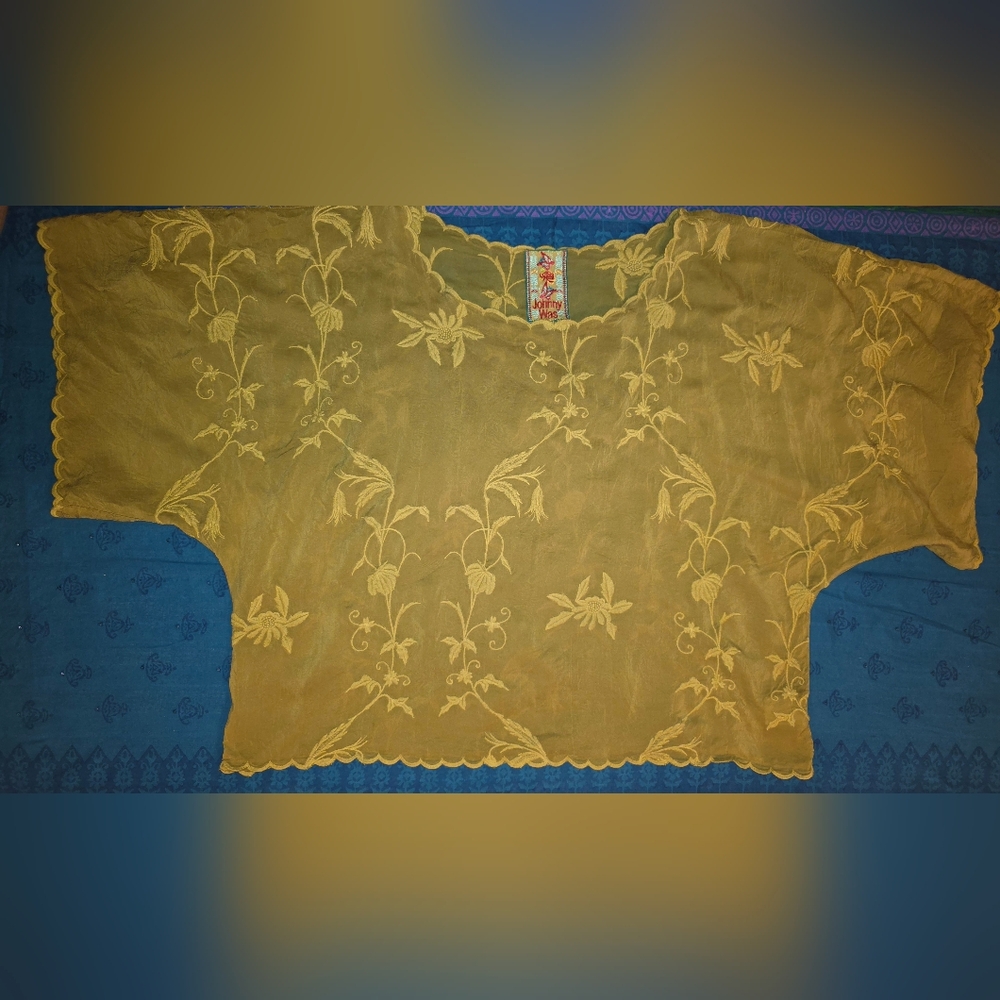 Johnny Was Chartreuse Green Embroidered Blouse